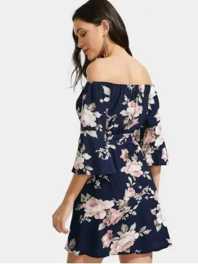 TastyHottie - Cute Floral Off Shoulder Belted Dress