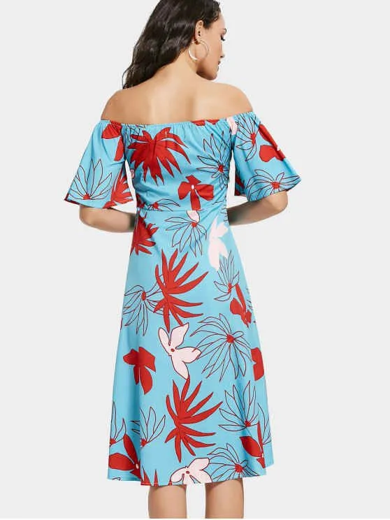 TastyHottie - Pretty Off The Shoulder Floral Print Flared Dress