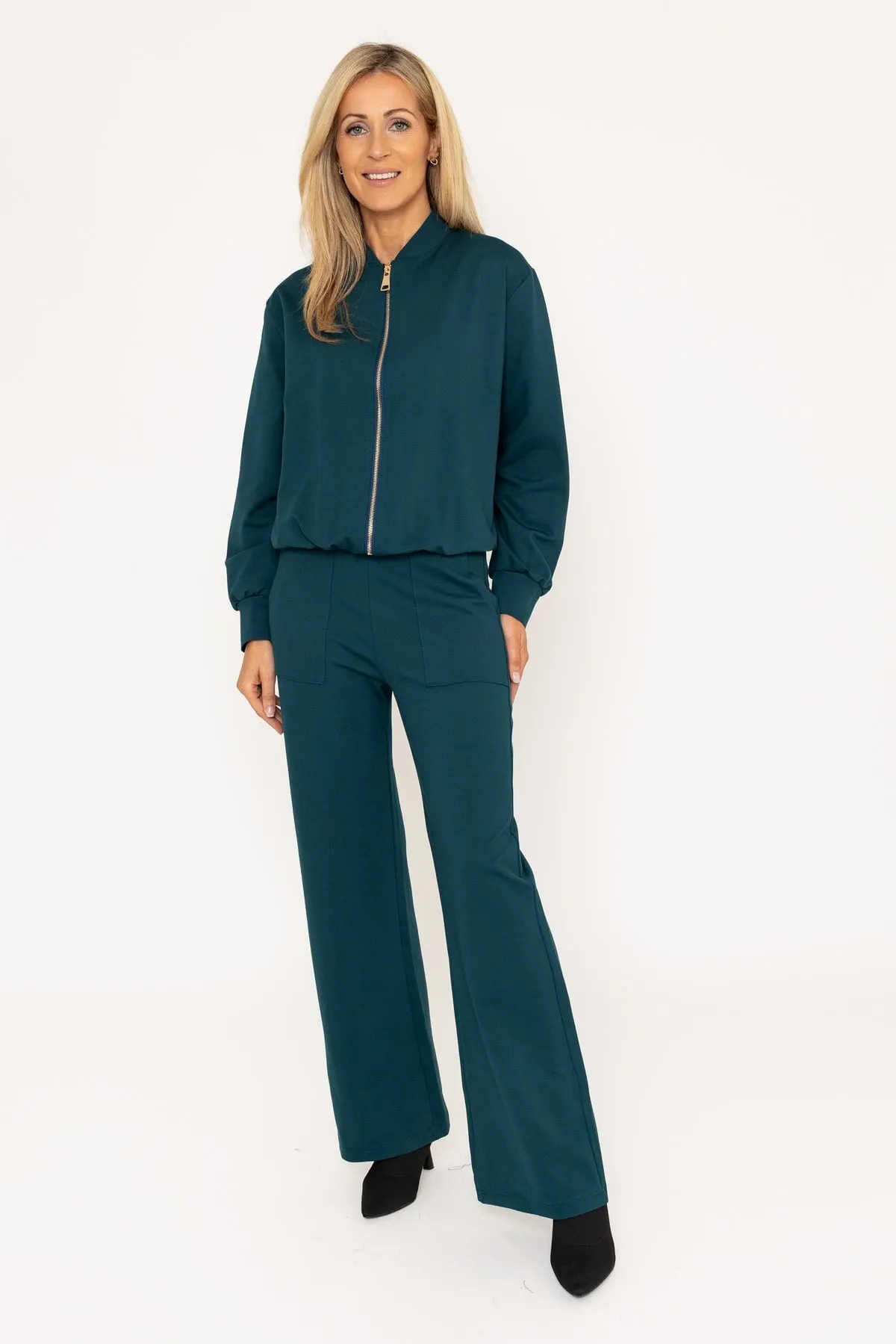 Teal Ponte Wide Leg Trousers