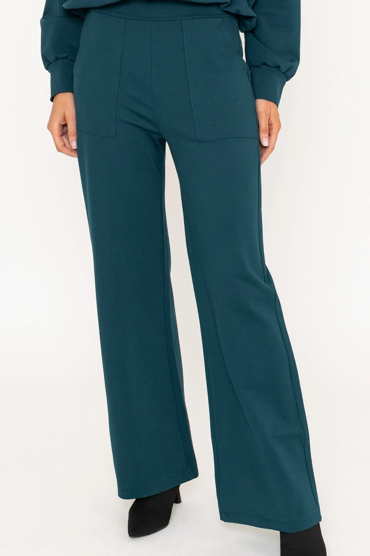 Teal Ponte Wide Leg Trousers