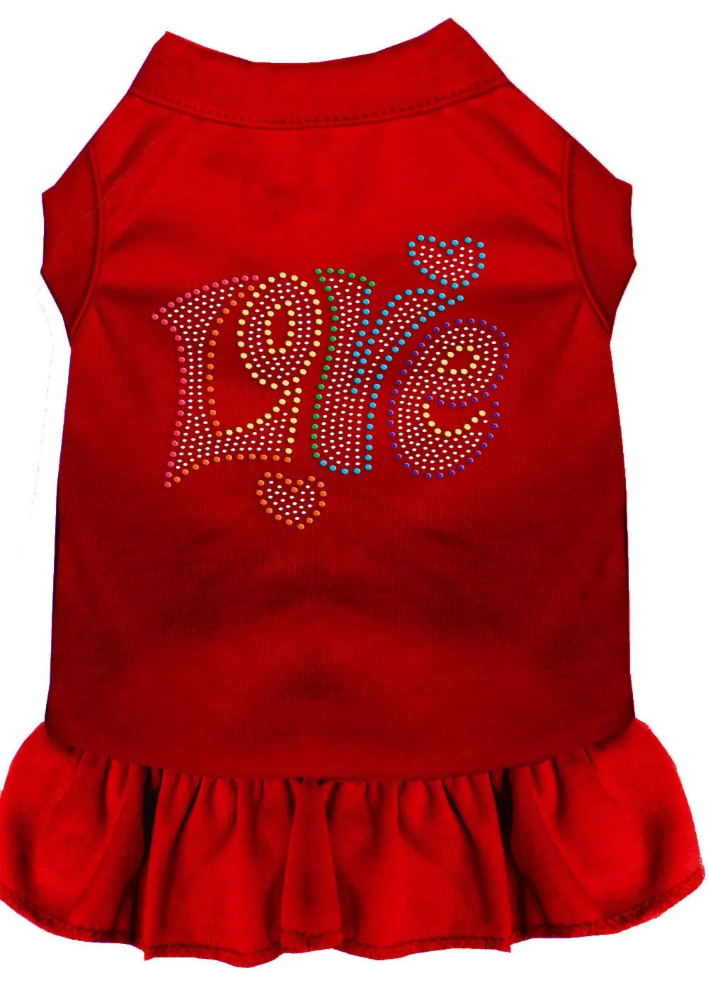 Technicolor Love Rhinestone Pet Dress Red Lg (14)