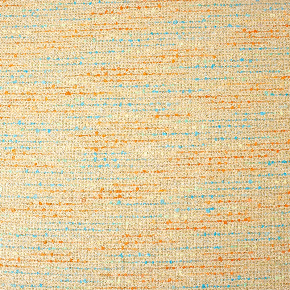 Turquoise & Orange Flecked Beige Cotton Blend Bouclé