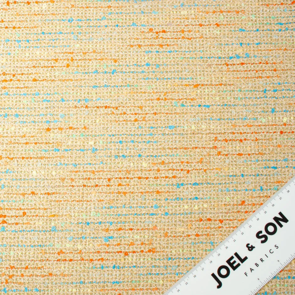 Turquoise & Orange Flecked Beige Cotton Blend Bouclé