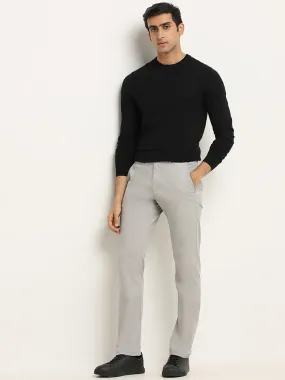 WES Casuals Grey Cotton-Blend Slim Fit Mid Rise Chinos