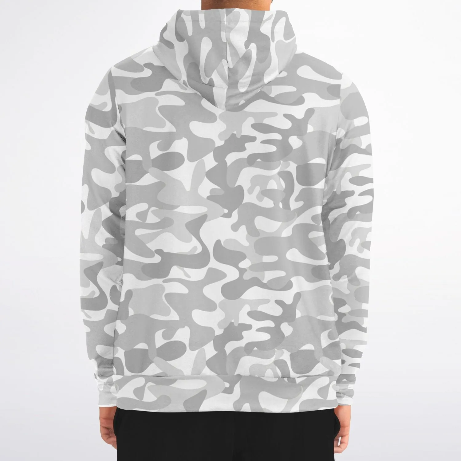 White Camo Zip Up Hoodie, Camouflage Grey Cream Full Zipper Pocket Men Women Unisex Adult Aesthetic Graphic Cotton Fleece Hooded Sweatshirt