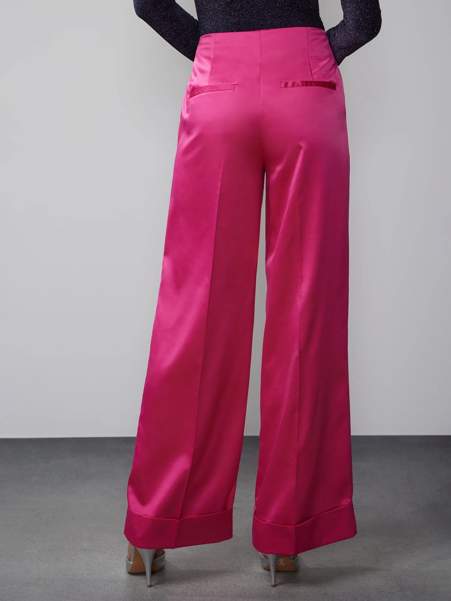 Wide Leg Cuffed Satin Pant