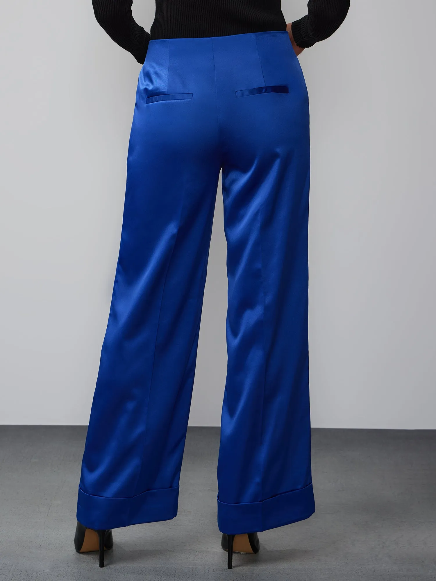 Wide Leg Cuffed Satin Pant