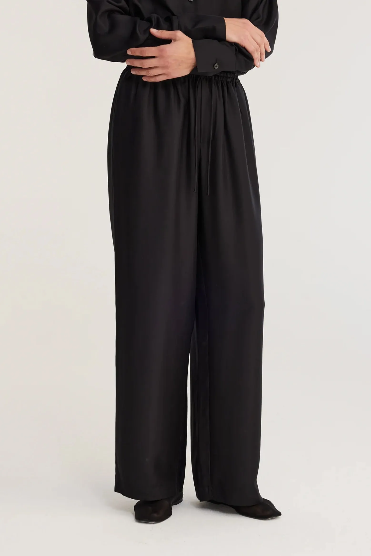 WIDE LEG SILK TROUSERS