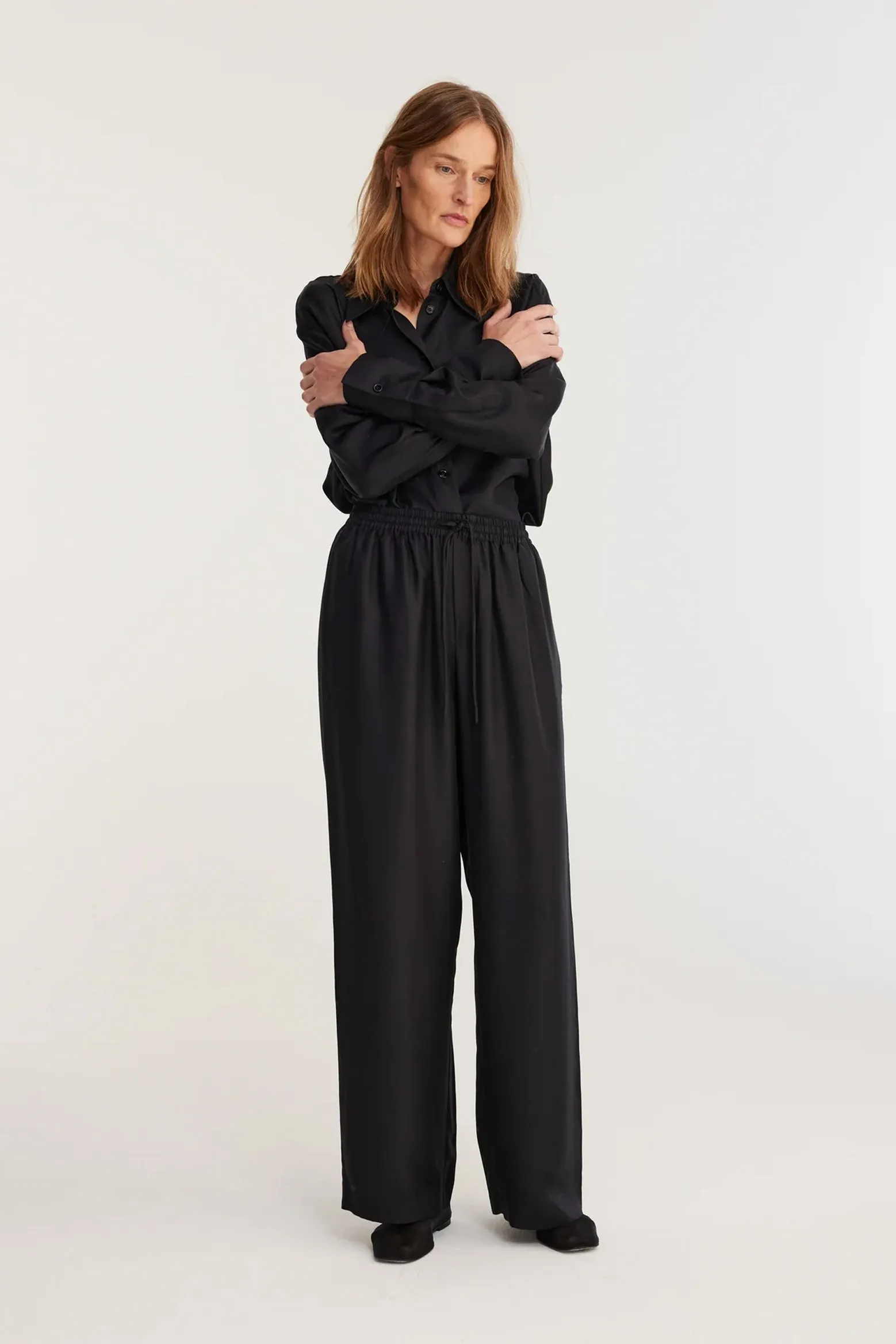 WIDE LEG SILK TROUSERS