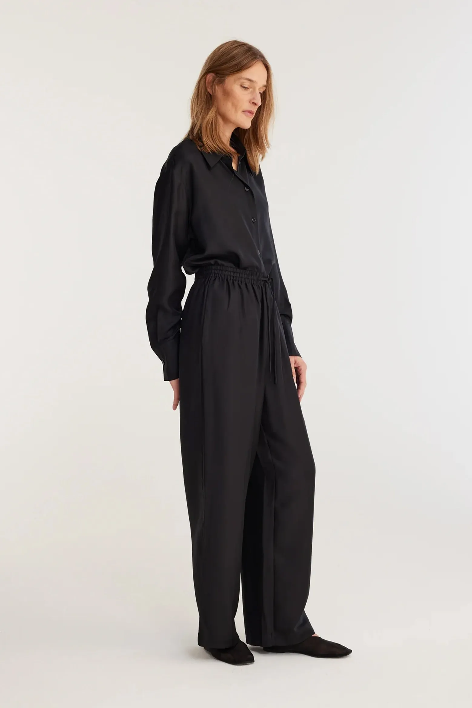 WIDE LEG SILK TROUSERS