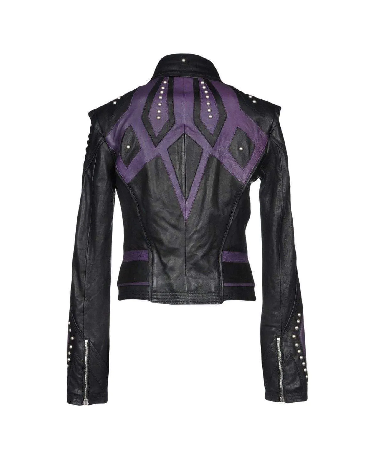 Women's Burnished Two Tone Black Purple Leather Silver Small Studs Jacket