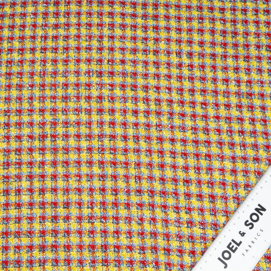 Yellow, Red & Blue Metallic Checkered Bouclé