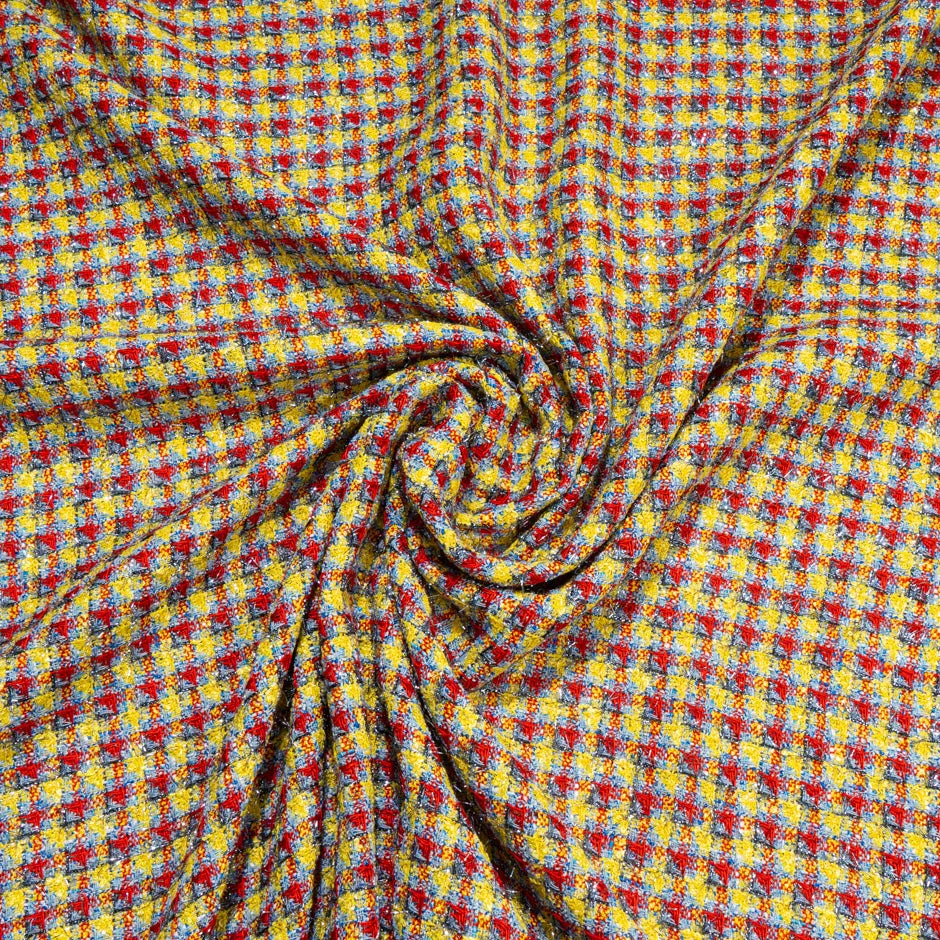 Yellow, Red & Blue Metallic Checkered Bouclé