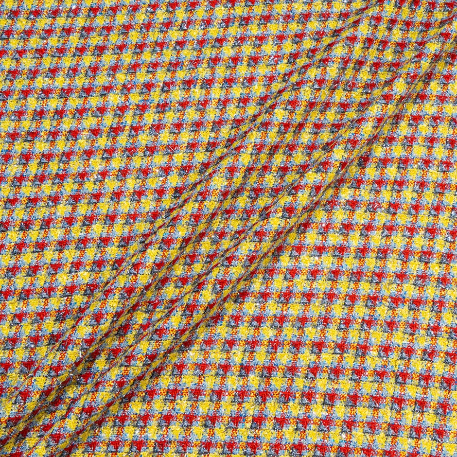 Yellow, Red & Blue Metallic Checkered Bouclé