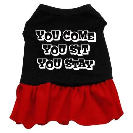 You Come, You Sit, You Stay Screen Print Dress Black with Red XXL (18)